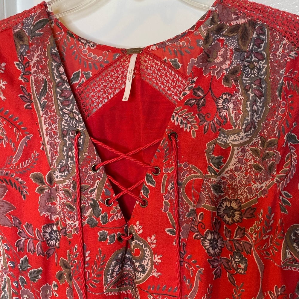 Free People Rain or Shine Red Boho Dress XS - Picture 6 of 8